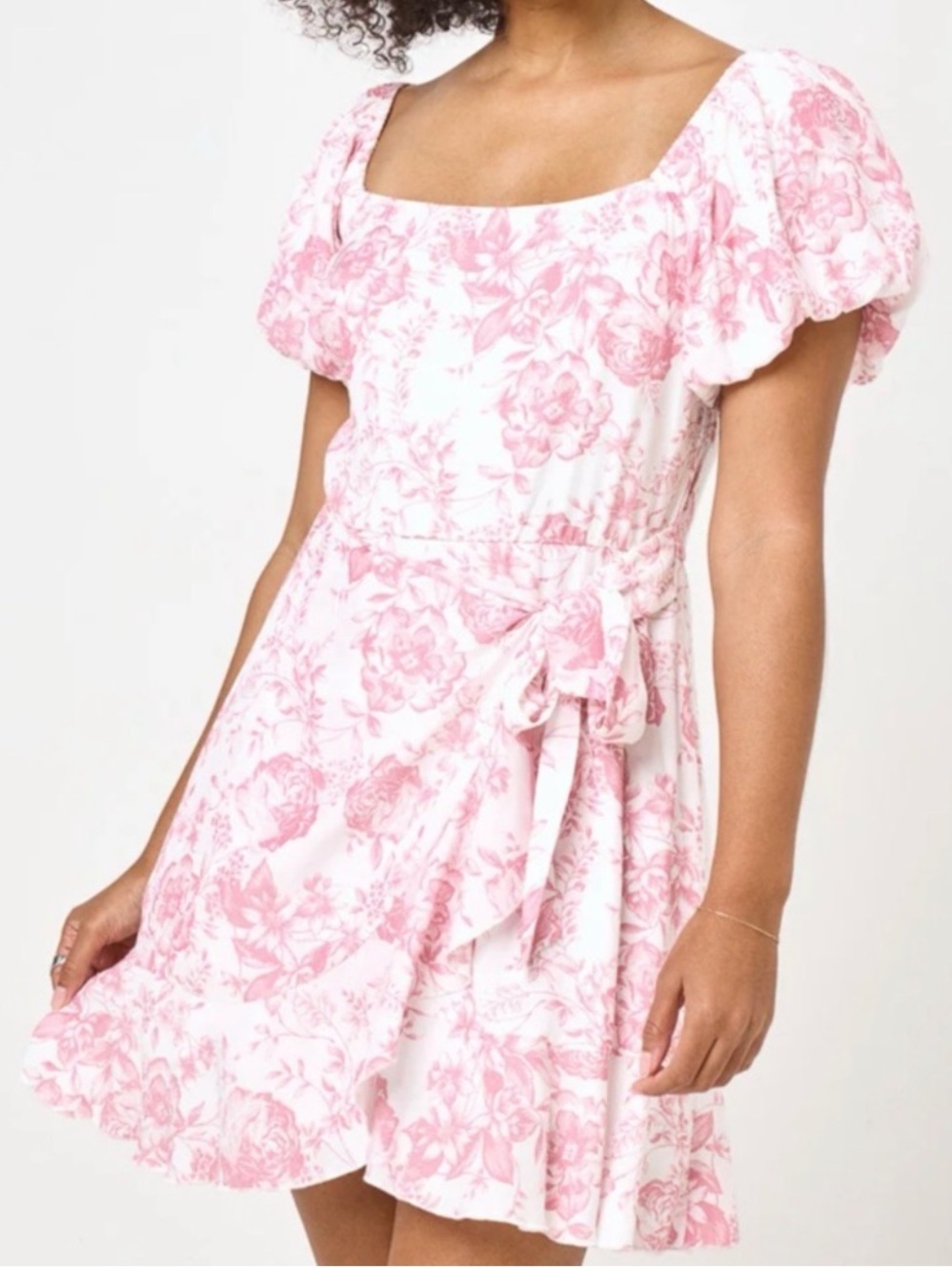 Trixxi Floral Puff Sleeve Mini Dress Lined